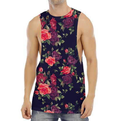 Red Violet Roses Floral Pattern Print Men's Muscle Tank Top