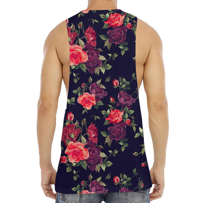 Red Violet Roses Floral Pattern Print Men's Muscle Tank Top