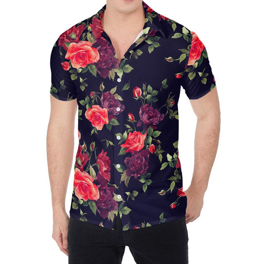 Red Violet Roses Floral Pattern Print Men's Shirt