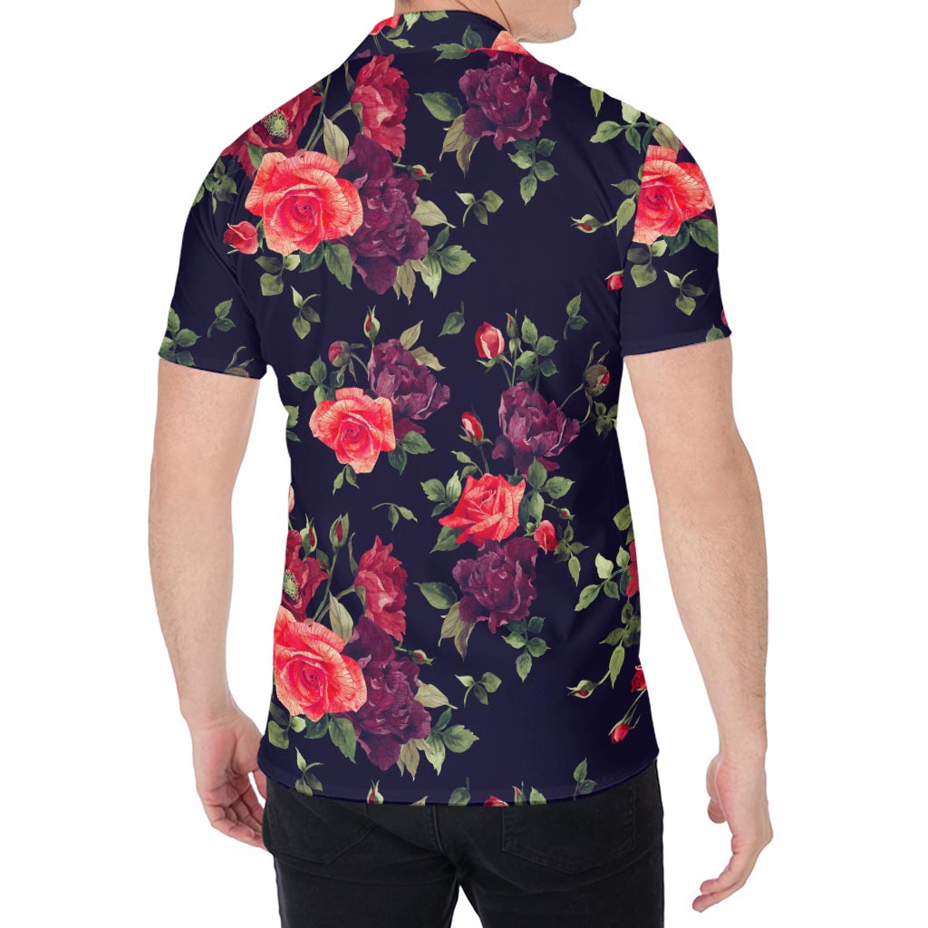 Red Violet Roses Floral Pattern Print Men's Shirt