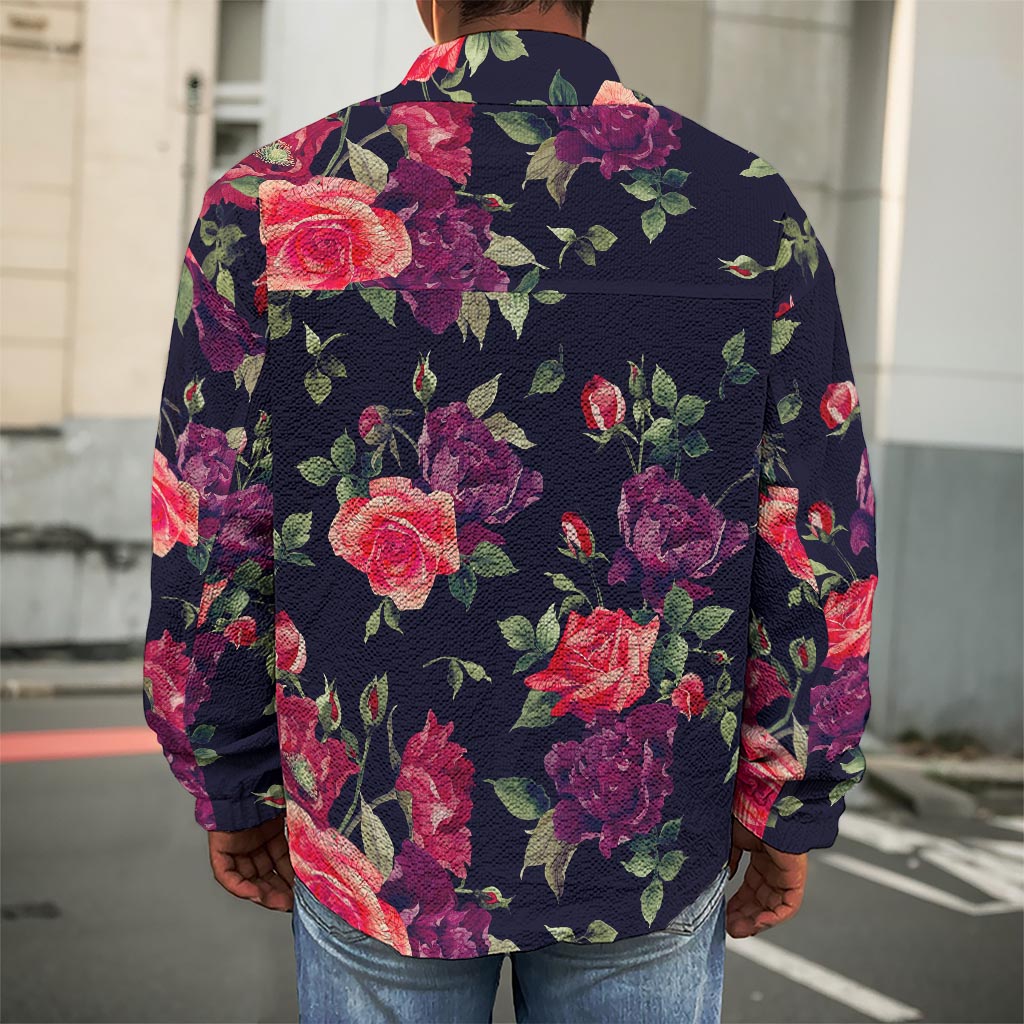 Red Violet Roses Floral Pattern Print Men's Shirt Jacket