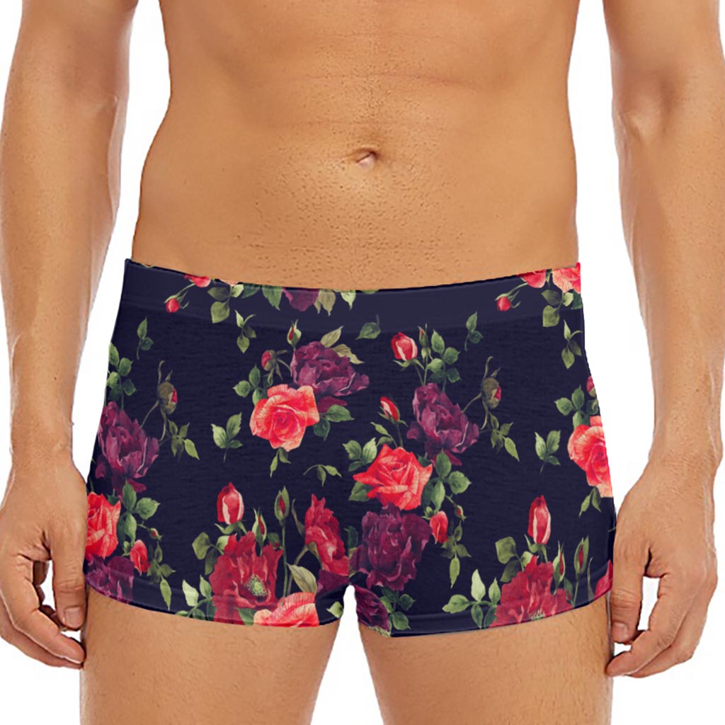 Red Violet Roses Floral Pattern Print Men's Short Boxer Briefs