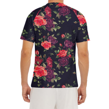 Red Violet Roses Floral Pattern Print Men's Short Sleeve Rash Guard