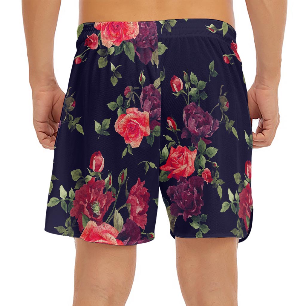 Red Violet Roses Floral Pattern Print Men's Split Running Shorts