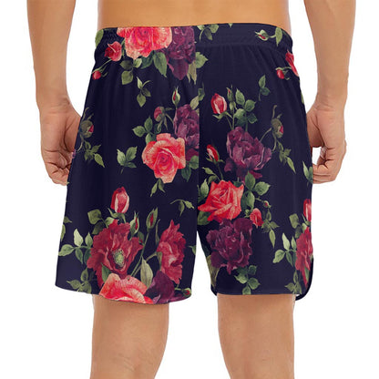 Red Violet Roses Floral Pattern Print Men's Split Running Shorts