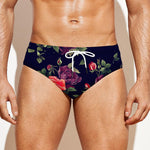 Red Violet Roses Floral Pattern Print Men's Swim Briefs