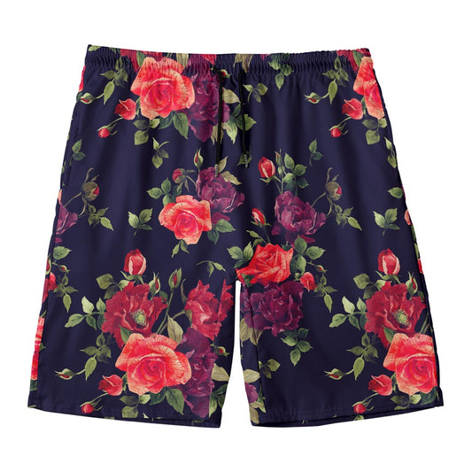 Red Violet Roses Floral Pattern Print Men's Swim Trunks