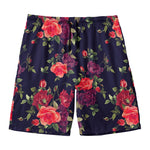 Red Violet Roses Floral Pattern Print Men's Swim Trunks