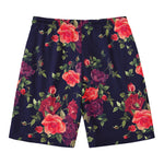 Red Violet Roses Floral Pattern Print Men's Swim Trunks