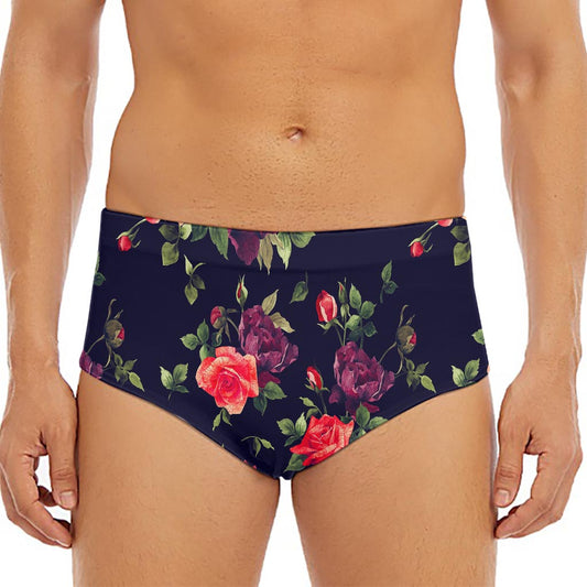 Red Violet Roses Floral Pattern Print Men's Triangle Swim Briefs