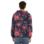 Red Violet Roses Floral Pattern Print Men's Velvet Pullover Hoodie