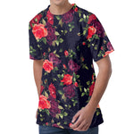 Red Violet Roses Floral Pattern Print Men's Velvet T-Shirt