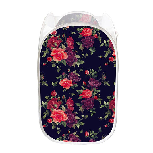 Red Violet Roses Floral Pattern Print Mesh Laundry Hamper