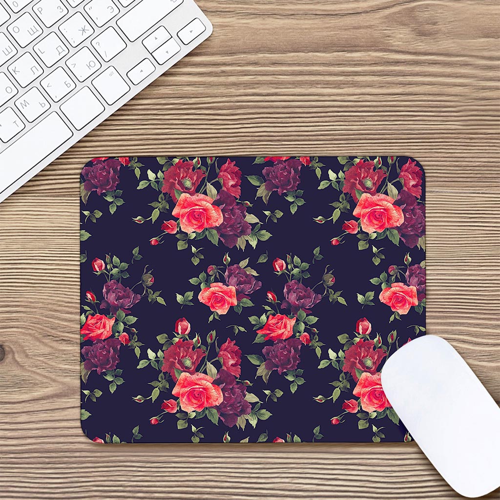 Red Violet Roses Floral Pattern Print Mouse Pad