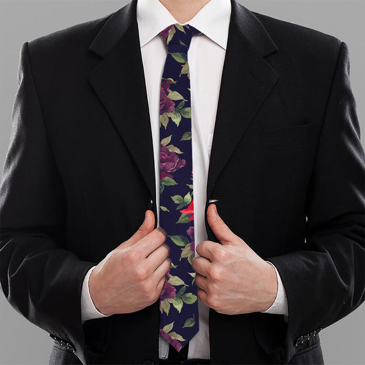Red Violet Roses Floral Pattern Print Necktie