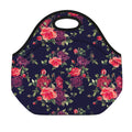 Red Violet Roses Floral Pattern Print Neoprene Lunch Bag