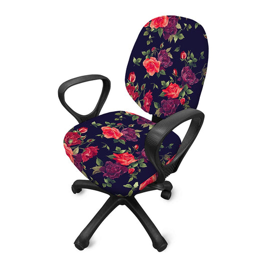 Red Violet Roses Floral Pattern Print Office Chair Cover