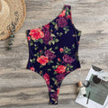 Red Violet Roses Floral Pattern Print One Shoulder Bodysuit