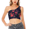Red Violet Roses Floral Pattern Print One Shoulder Crop Top
