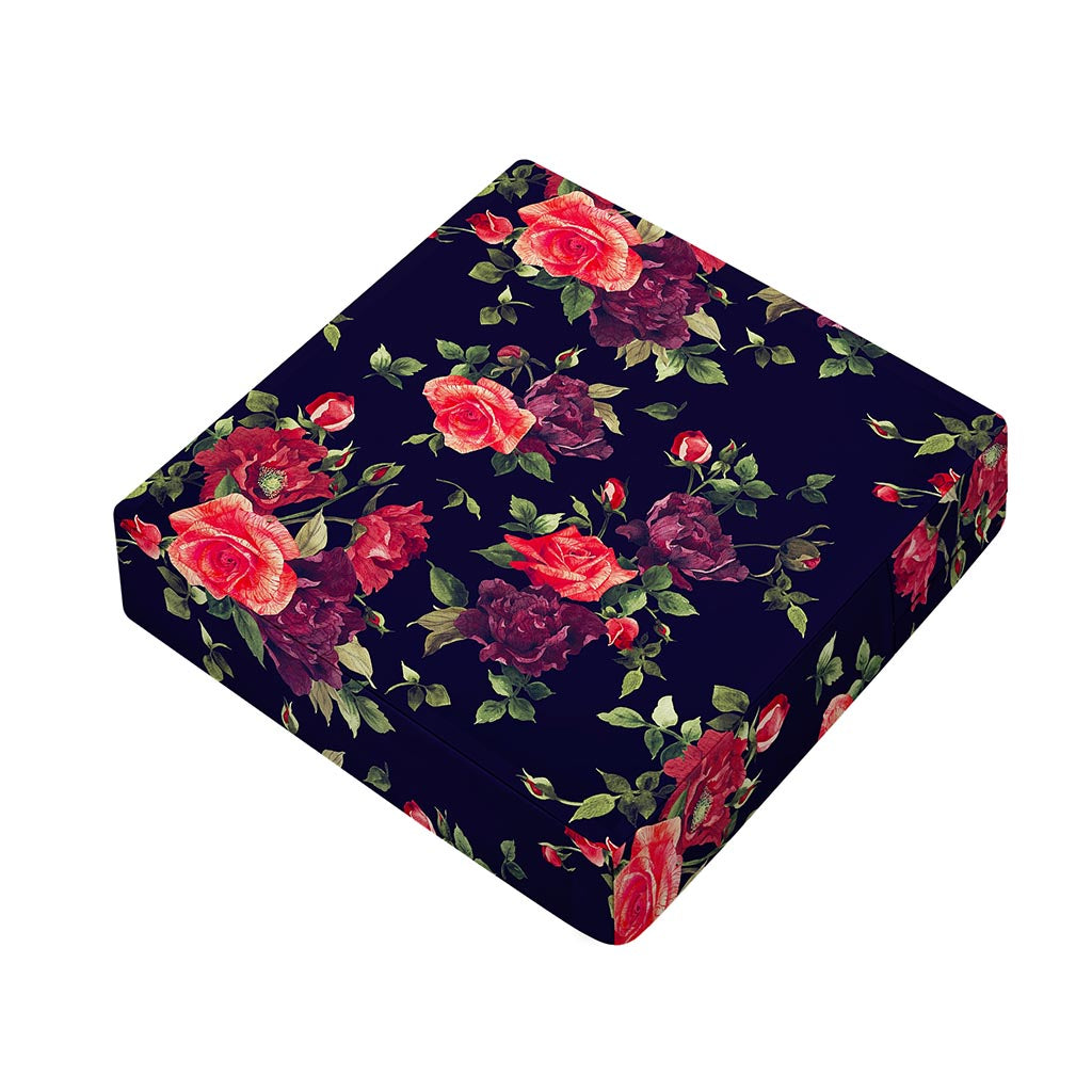 Red Violet Roses Floral Pattern Print Outdoor Seat Cushion Cover
