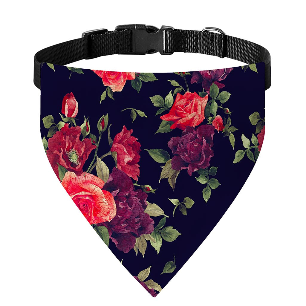Red Violet Roses Floral Pattern Print Over The Collar Dog Bandana