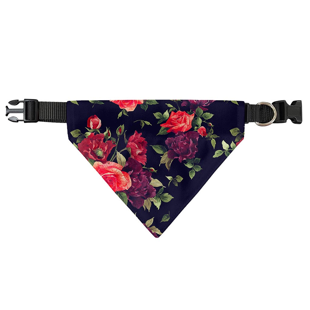 Red Violet Roses Floral Pattern Print Over The Collar Dog Bandana