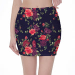 Red Violet Roses Floral Pattern Print Pencil Mini Skirt