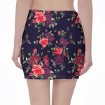 Red Violet Roses Floral Pattern Print Pencil Mini Skirt