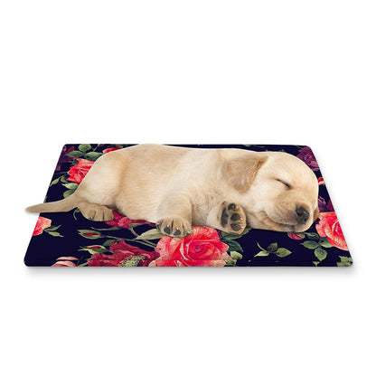 Red Violet Roses Floral Pattern Print Pet Cooling Mat Cover