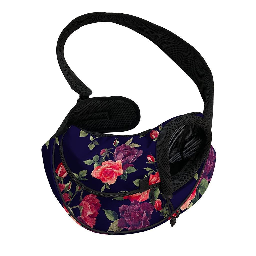 Red Violet Roses Floral Pattern Print Pet Sling Carrier