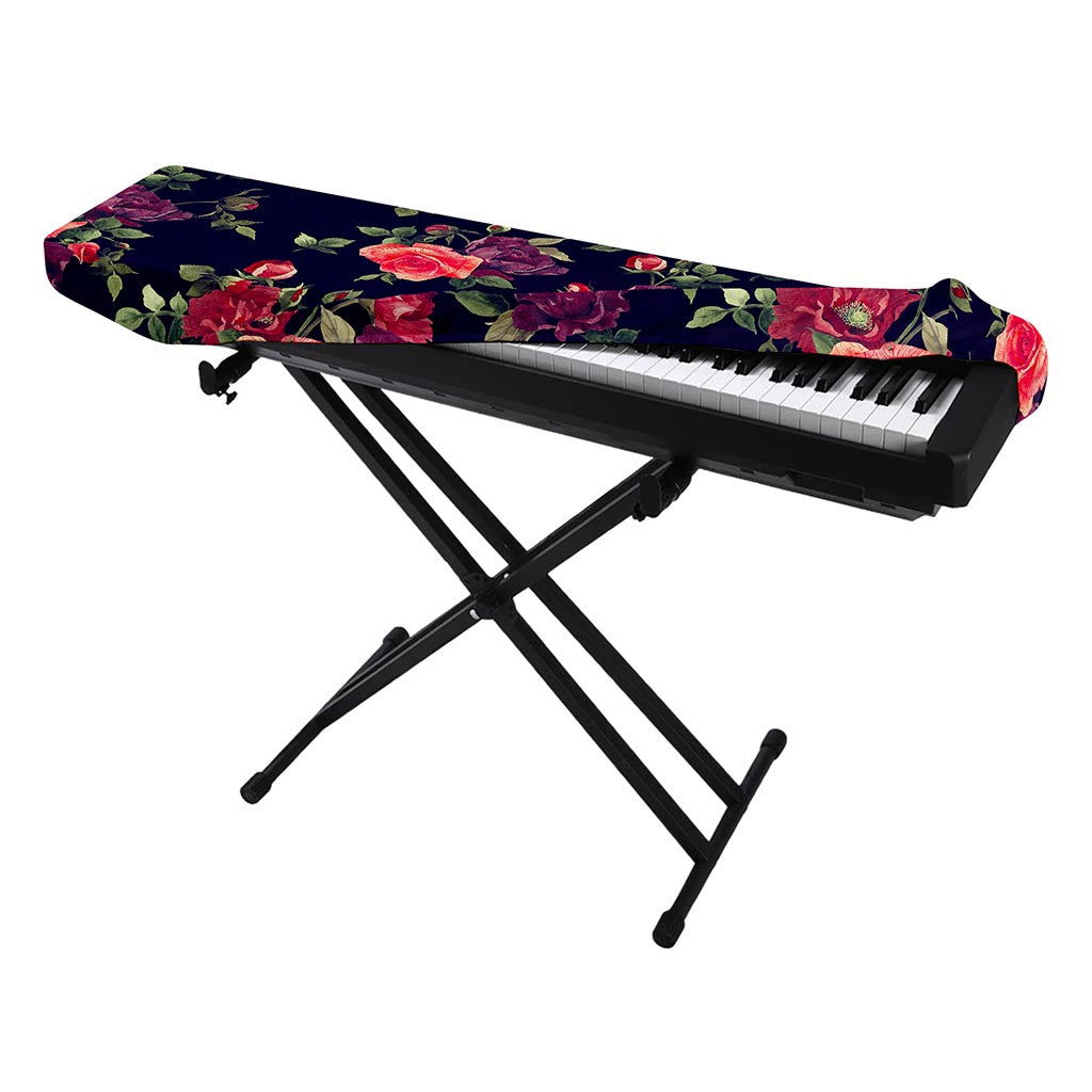 Red Violet Roses Floral Pattern Print Piano Keyboard Cover