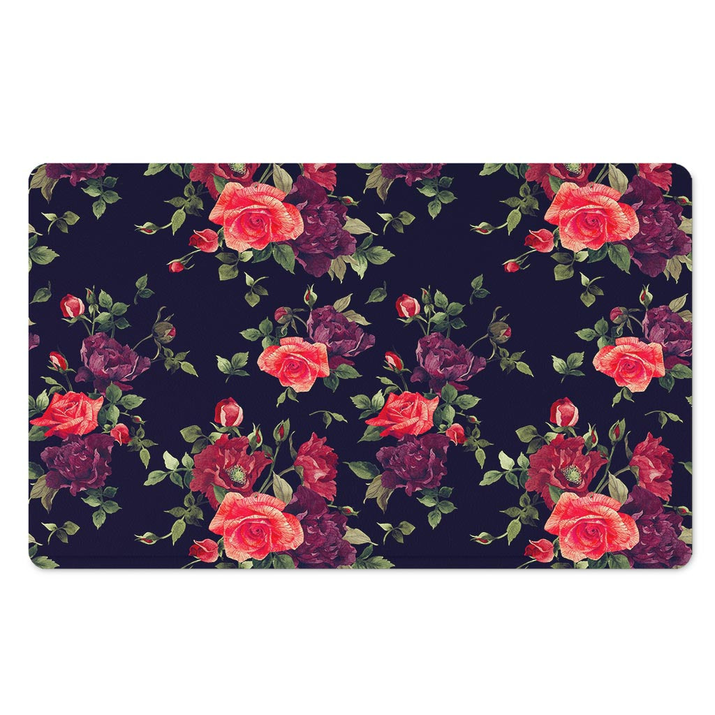 Red Violet Roses Floral Pattern Print Polyester Doormat