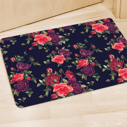 Red Violet Roses Floral Pattern Print Polyester Doormat
