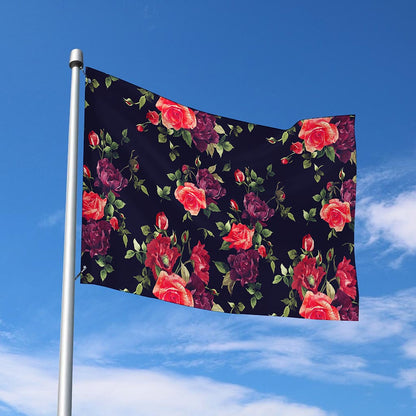 Red Violet Roses Floral Pattern Print Polyester Flag
