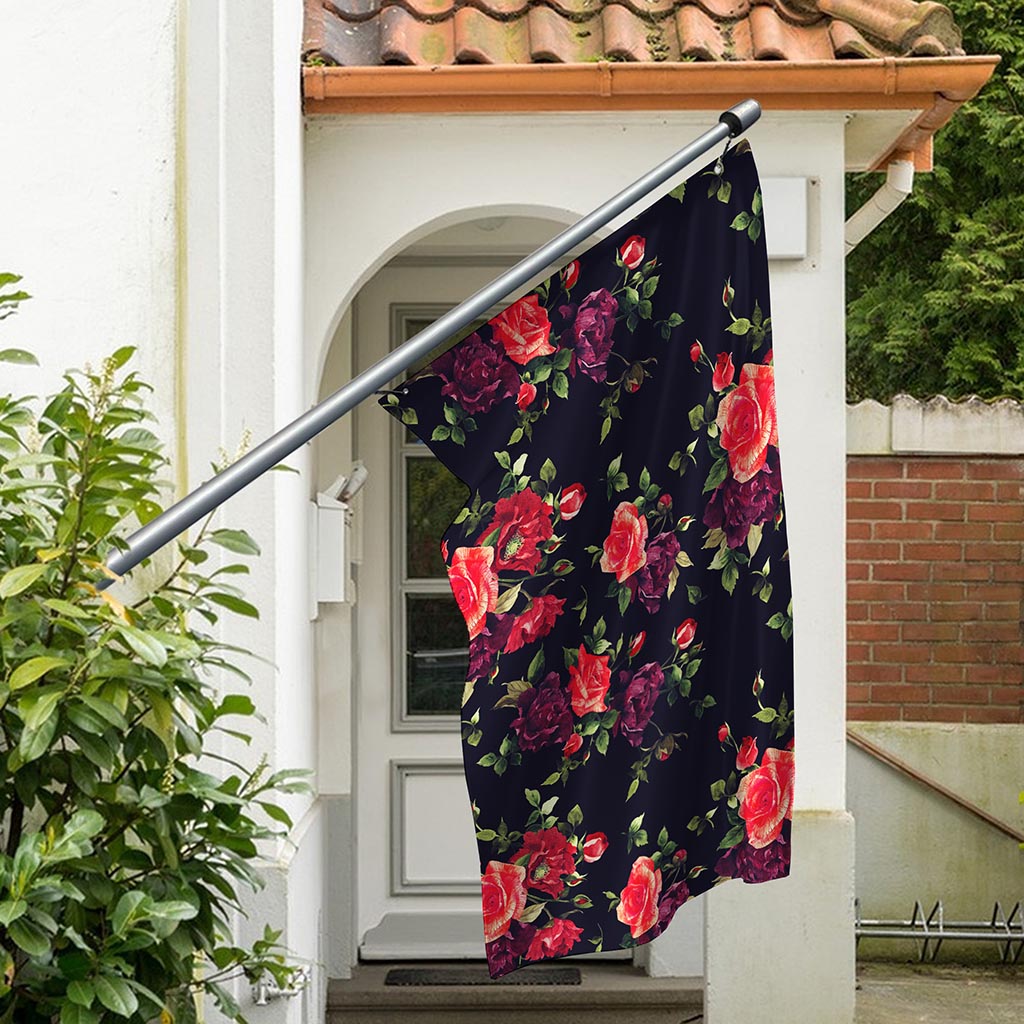 Red Violet Roses Floral Pattern Print Polyester Flag