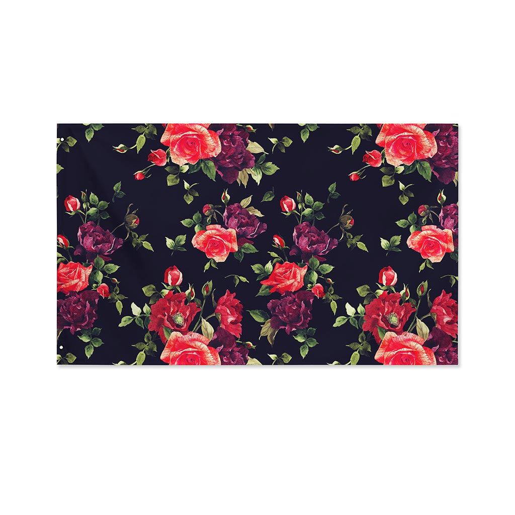 Red Violet Roses Floral Pattern Print Polyester Flag