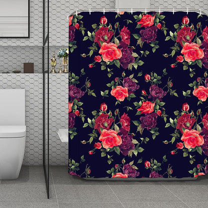 Red Violet Roses Floral Pattern Print Polyester Shower Curtain