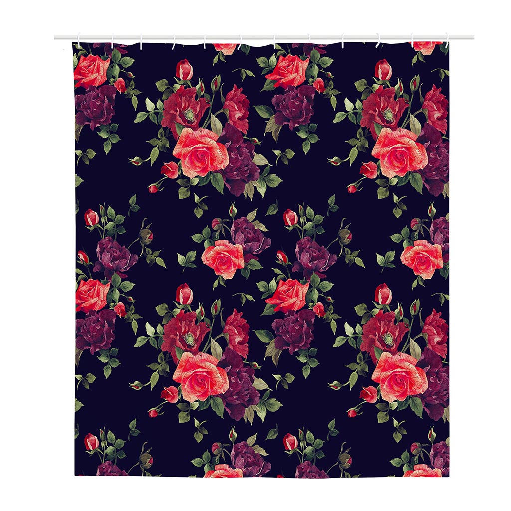 Red Violet Roses Floral Pattern Print Polyester Shower Curtain