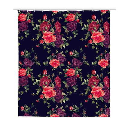 Red Violet Roses Floral Pattern Print Polyester Shower Curtain