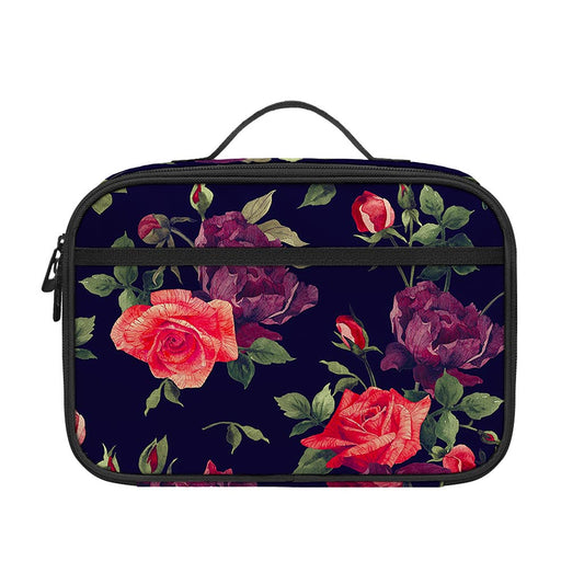Red Violet Roses Floral Pattern Print Portable Lunch Bag