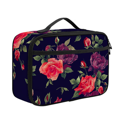 Red Violet Roses Floral Pattern Print Portable Lunch Bag