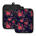 Red Violet Roses Floral Pattern Print Pot Holders With Pocket