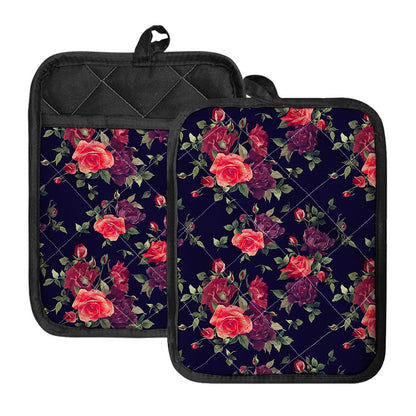 Red Violet Roses Floral Pattern Print Pot Holders With Pocket