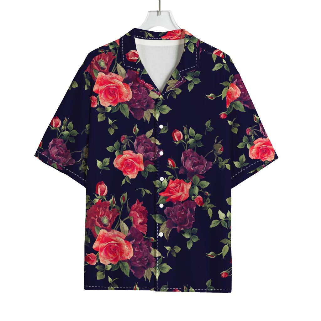 Red Violet Roses Floral Pattern Print Rayon Hawaiian Shirt