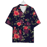 Red Violet Roses Floral Pattern Print Rayon Hawaiian Shirt