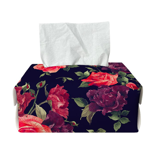Red Violet Roses Floral Pattern Print Rectangle Tissue Box Cover