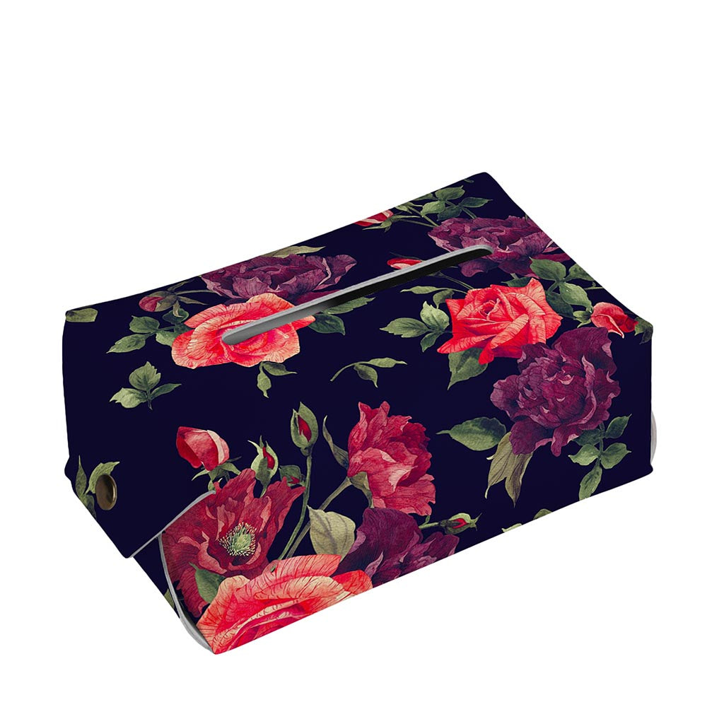 Red Violet Roses Floral Pattern Print Rectangle Tissue Box Cover