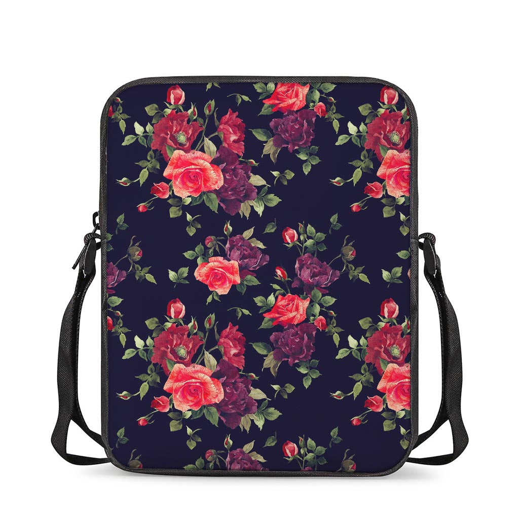 Red Violet Roses Floral Pattern Print Rectangular Crossbody Bag