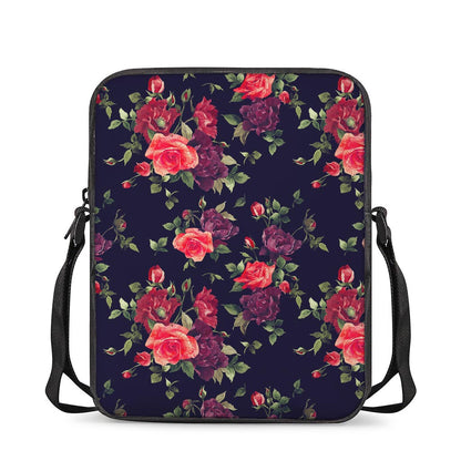 Red Violet Roses Floral Pattern Print Rectangular Crossbody Bag