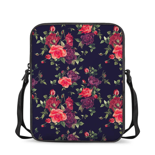 Red Violet Roses Floral Pattern Print Rectangular Crossbody Bag
